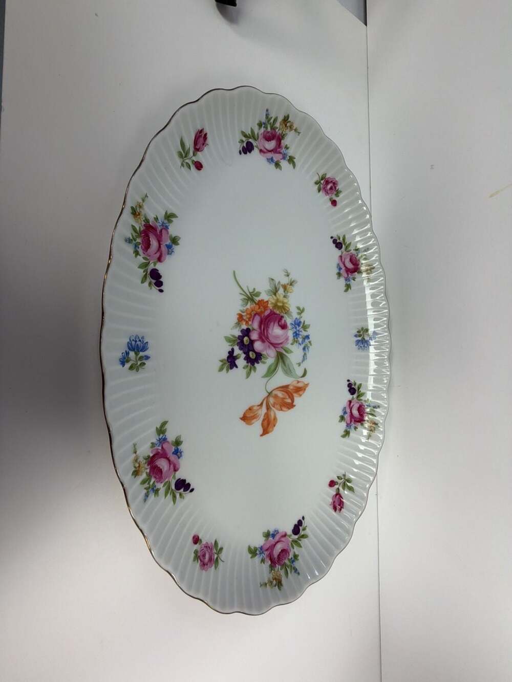 JLMenau Graf Von Henneberg Porcelain Oval Floral Serving Dish with Gold Trim